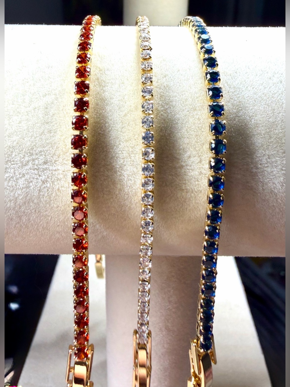 3 Bracelet BUNDLE Tennis Bracelets CZ Cubic Zirconia Red Clear Blue White NEW